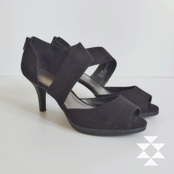 Shoes - Black Strappy High Heel Peep Toe Sandal Shoe 8